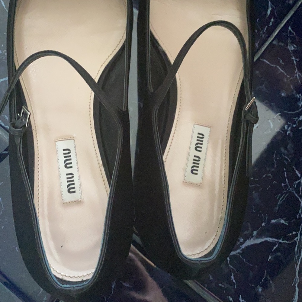 Miu Miu Black Satin Crystal Embellished Ankle Strap Pointed Toe Ballet Flats 40 - Picture 9 of 16